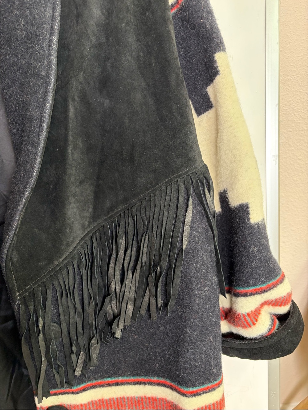 Vintage Branded Santa Fe Wool Southwestern Blanket Duster Coat Black Suede M - Picture 4 of 9